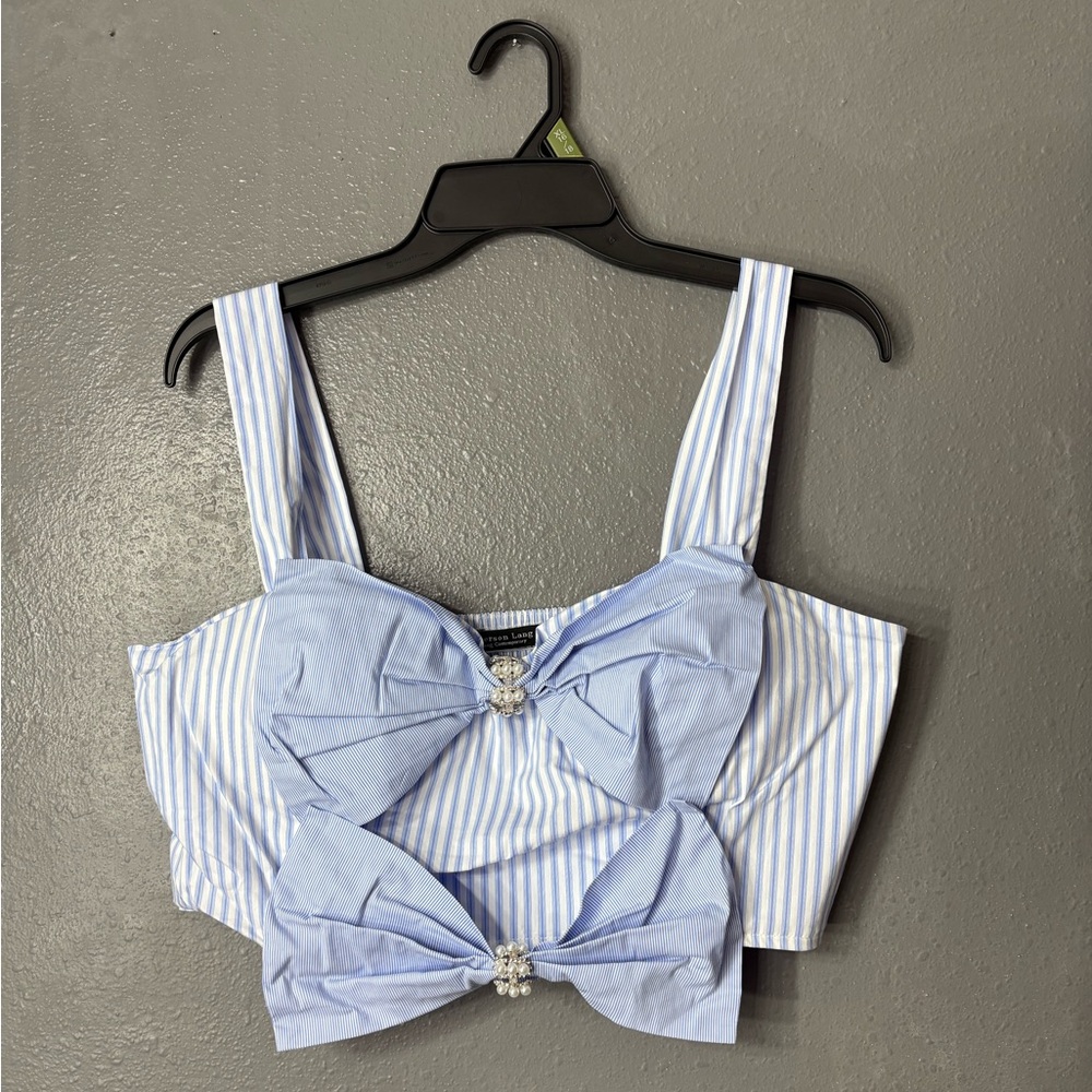 Bow Blue Striped Crop Top